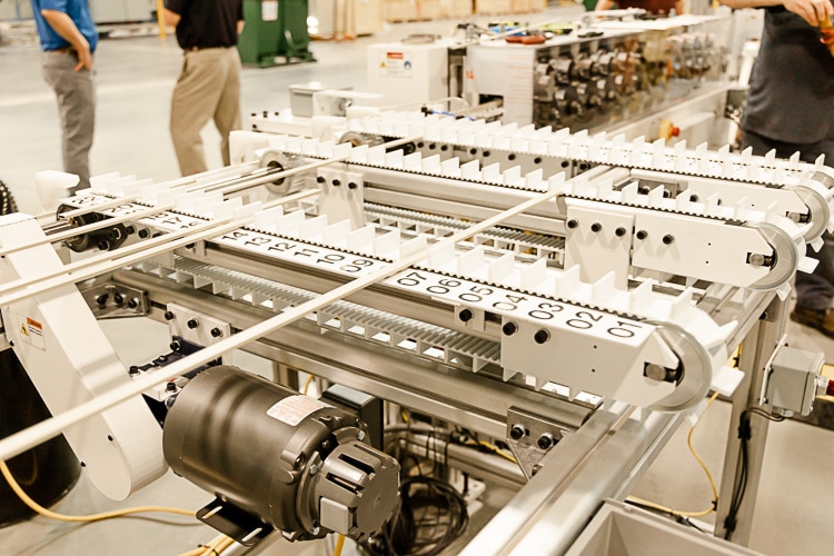 Glass shop grid station close up.