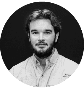 Black and white portrait of team member, Austin