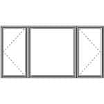 Drawing of Viwinco arrangement of casement and picture windows.
