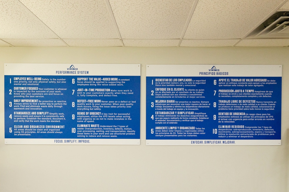 Viwinco Core Tenets Banner - In lunch rooms