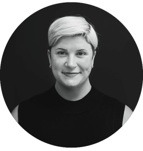 Black and white headshot of Sarah, customer service representative.