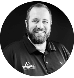 Nick Mraz - Viwinco Vice President of Sales Black and white headshot of Nick Mraz, vice president of sales.